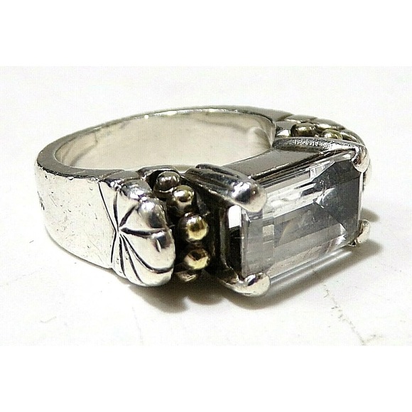 Sold LAGOS CAVIAR SIGNED 18K YELLOW GOLD & Sterling Silver WHITE TOPAZ SZ 7 RING - Picture 1 of 8